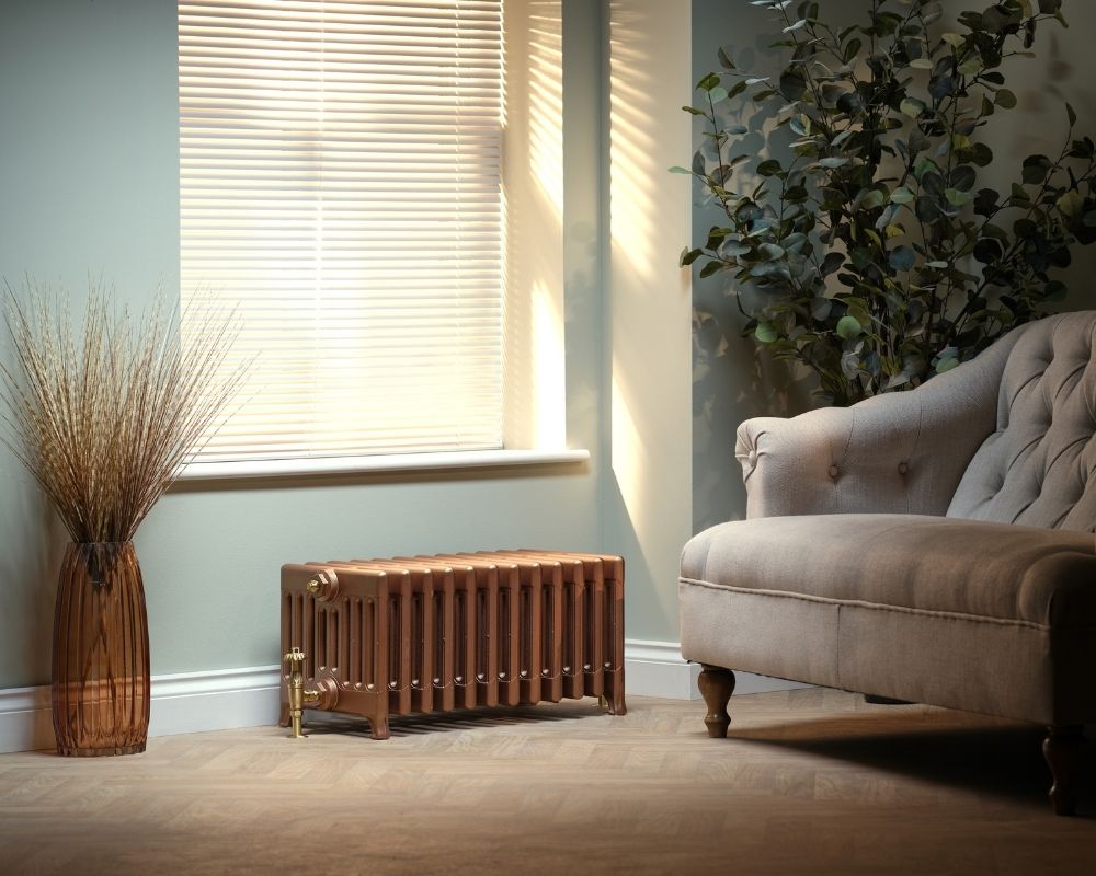 Carron Victorian 9 Column Low Level cast iron radiator, victorian robersons antique gold
