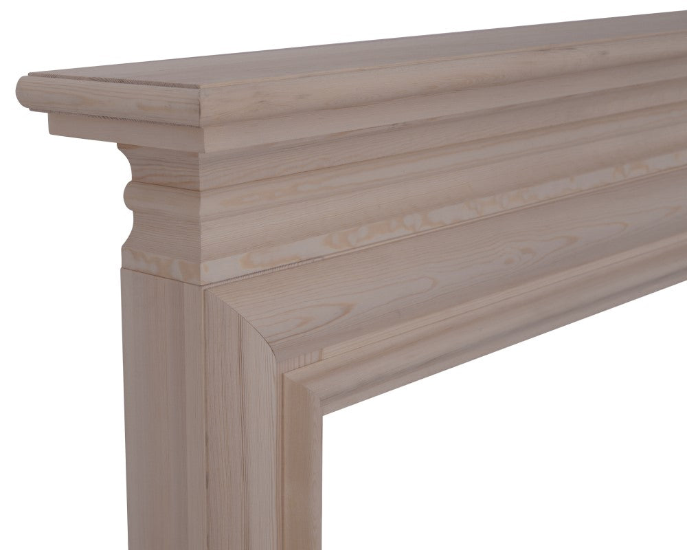 Carron Wessex wooden fire surround in unwaxed solid pine, shelf detail