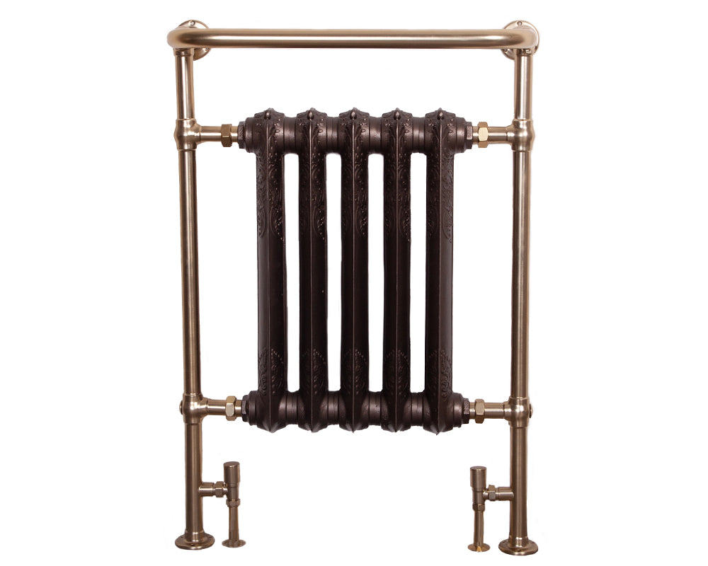 Carron Wilsford towel rail in brushed brass with painted cast iron sections