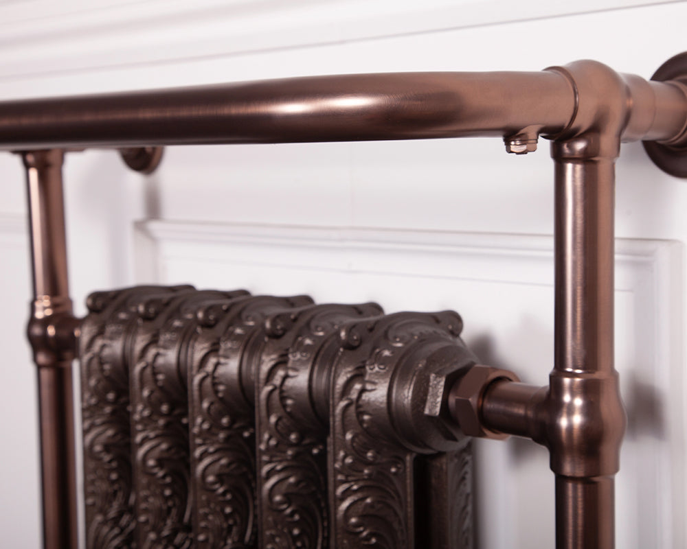 Carron Wilsford towel rail in brushed bronze with painted cast iron sections, detail