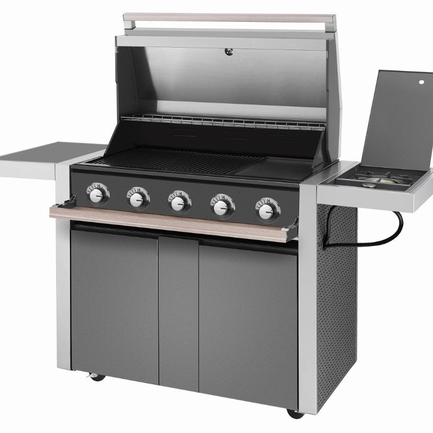 BeefEater Gas BBQ - 1500 - 5 Burner & Trolley with Side Burner