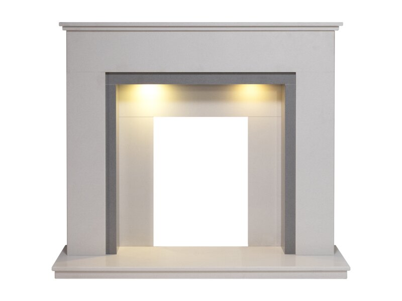 Acantha Allnatt Marble Fireplace Suite - White & Sparkly Grey with Surround & Downlights, 48 Inch