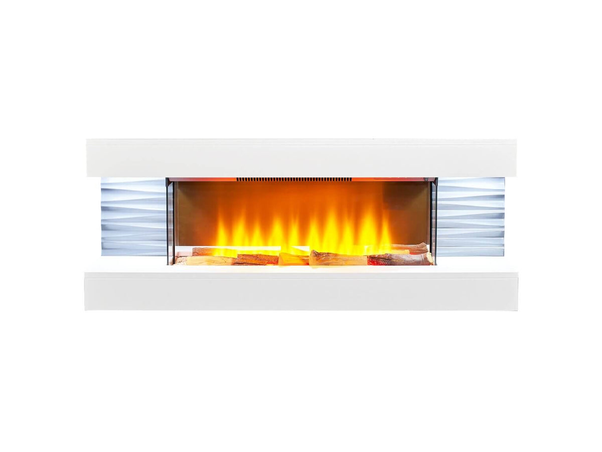 Sureflame WM-9332 Wall Mounted Electric Fireplace with Downlights in Pure White