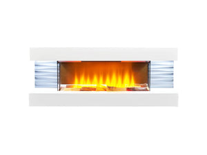 Sureflame White Electric Wall Fireplace Suite with Downlights - Glowing Flames