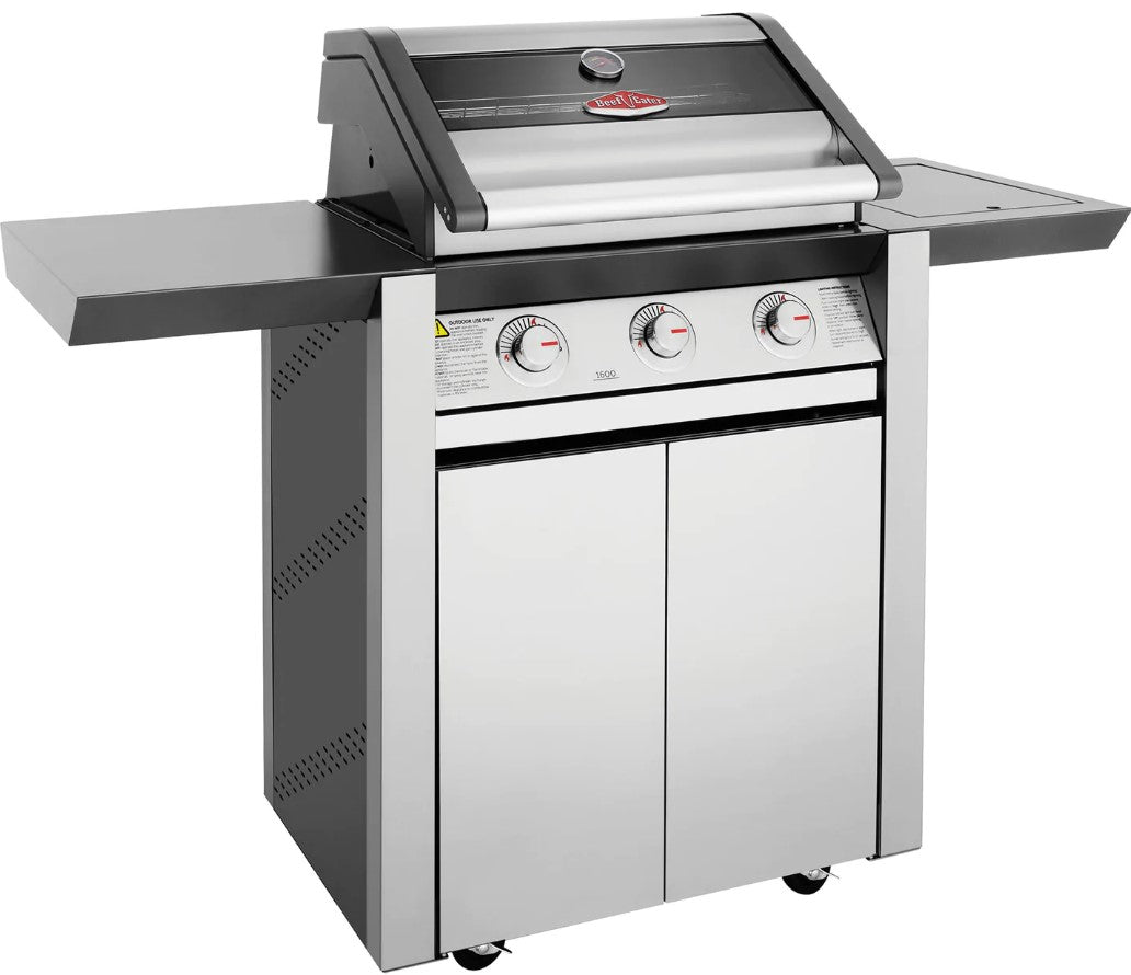BeefEater Gas BBQ - 1600S (Stainless Steel) - 3 Burner, Trolley & Side Burner