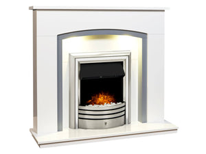 Adam Tuscany Fireplace in Pure White & Grey with Astralis Electric Fire in Chrome - Glowing Flames