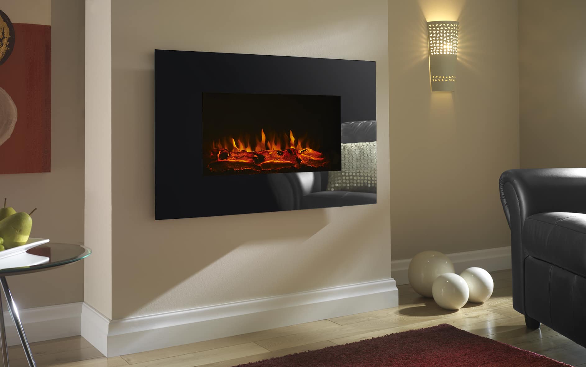 Ekofires 1110 LED in Black - Wall Mounted Electric Fire - High Efficiency