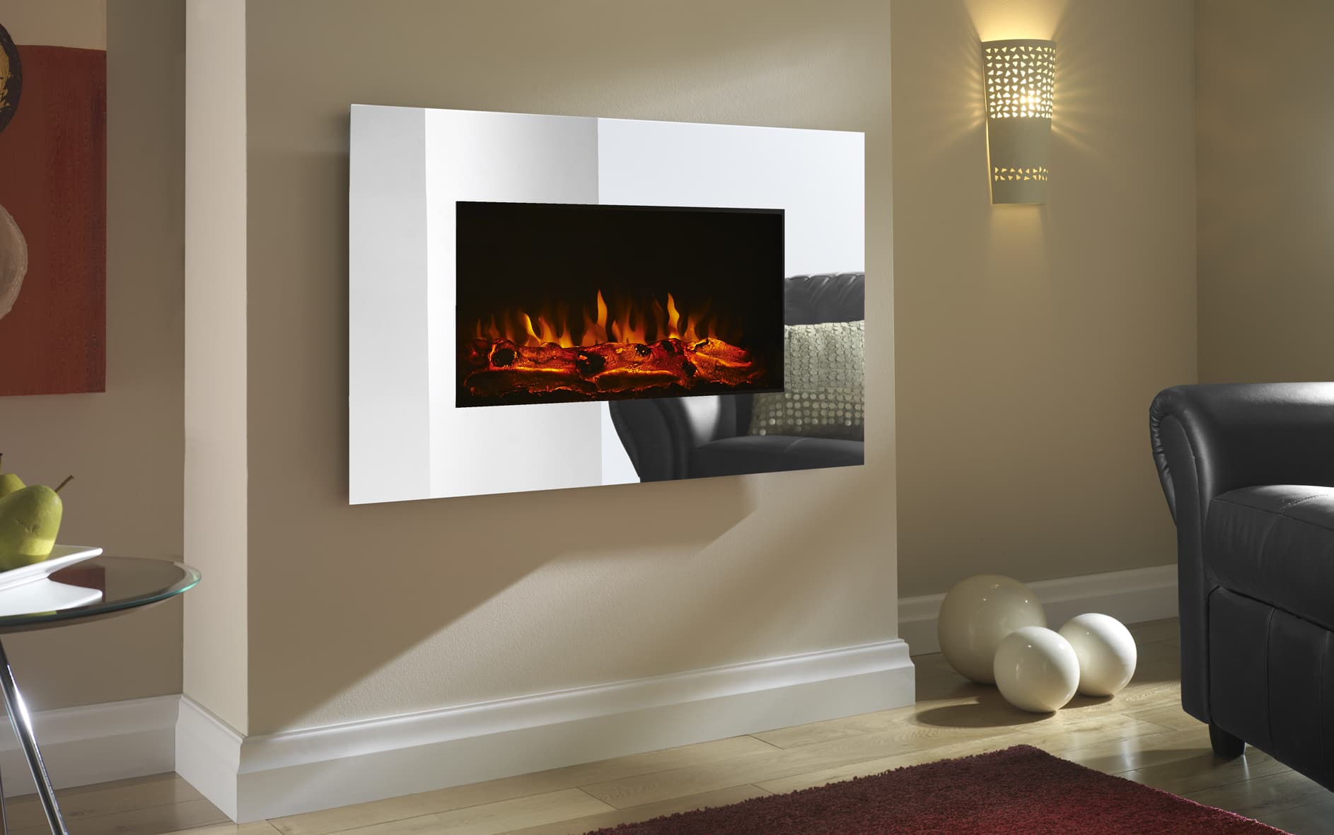 Ekofires 1110 LED in Glass Mirrored - Wall Mounted Electric Fire - High Efficiency