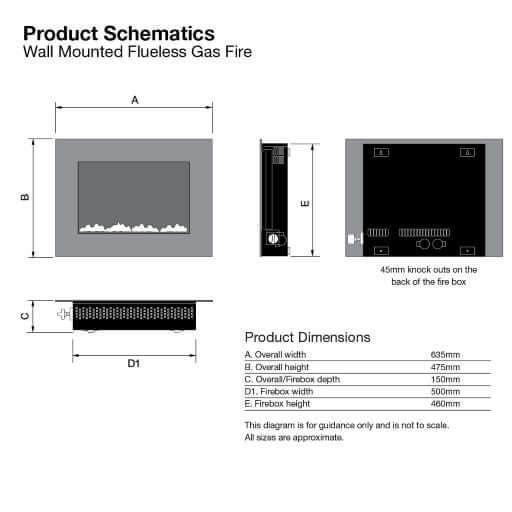 Ekofires 5060 - Wall Mounted Gas Fire - High Efficiency, Flueless