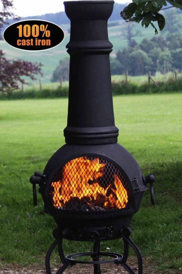 Toledo XL cast iron chimenea in black - Glowing Flames
