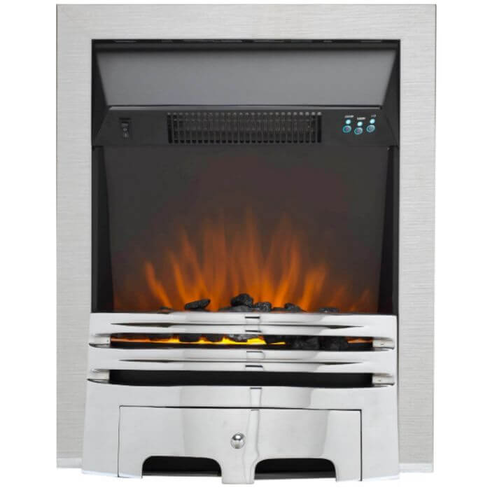 Glasson Electric Fire with Chrome Fret and Brushed Steel Trim - Glowing Flame